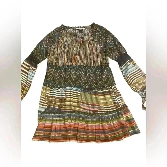 Desigual Lena Tiered Dress Womens Size 44 US Large Multicolor Lined Sheer Ruffle - Picture 6 of 11